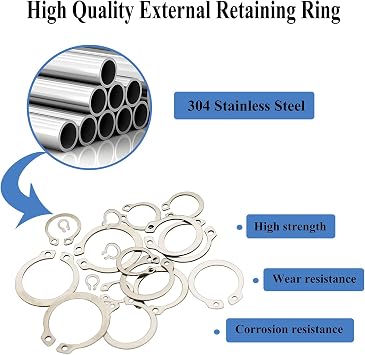 325Pcs 304 Stainless Steel External C-Clips Shaft Circlip Retaining Snap Ring Assortment Set