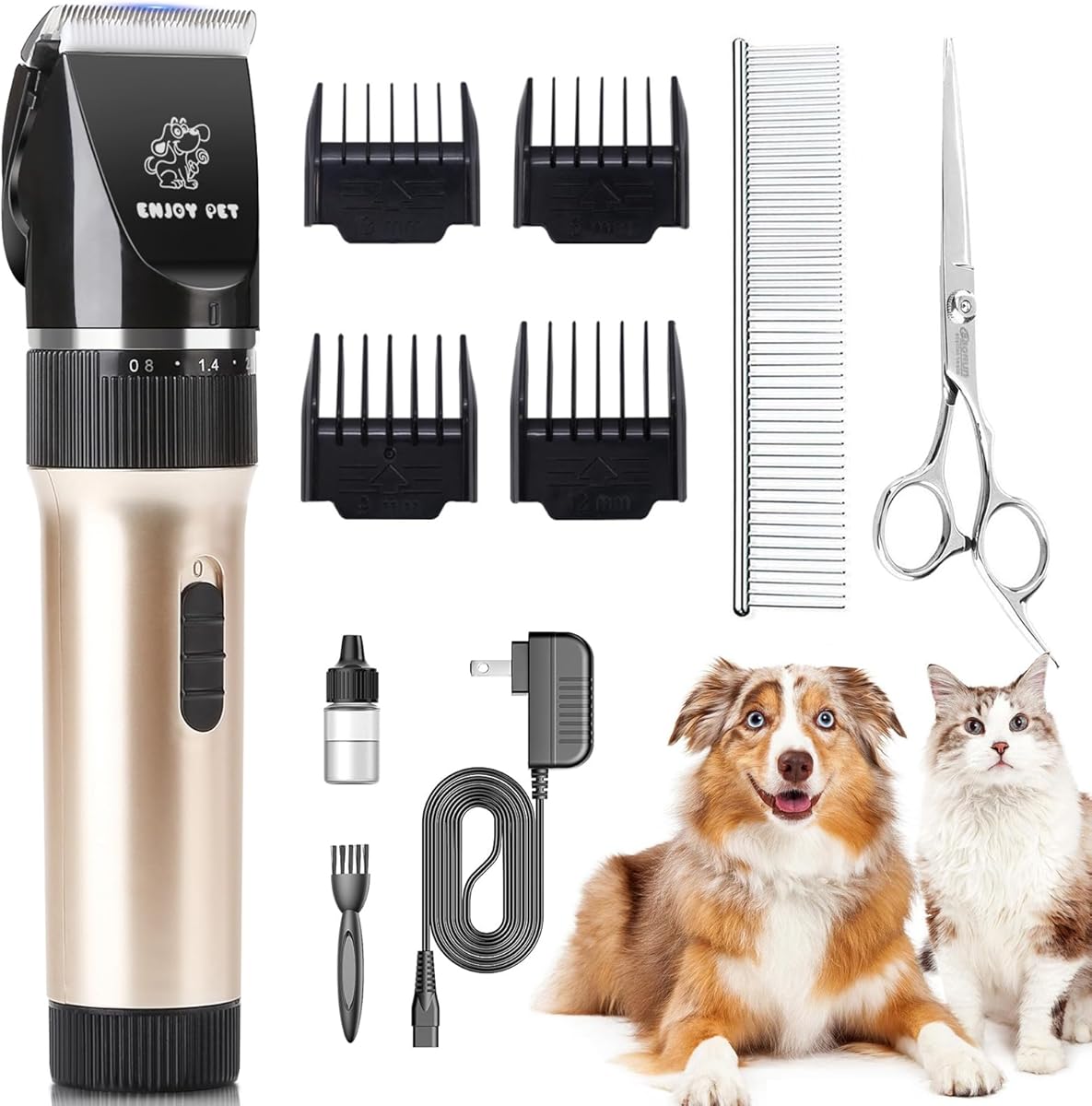 ENJOY PET Dog Grooming Clippers, Electric Clippers Rechargeable Detachable Blades Dog Hair Trimmer, Professional Cordless Pet Grooming Tool with Comb Guides Scissors Kits for Dogs Cats Horse Animal