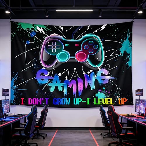 Miniatura 12 de Letrero de neón de juegos para hombre, arte de pared retro de los años 80 para colgar en la pared para dormitorio de niños, tapiz moderno y