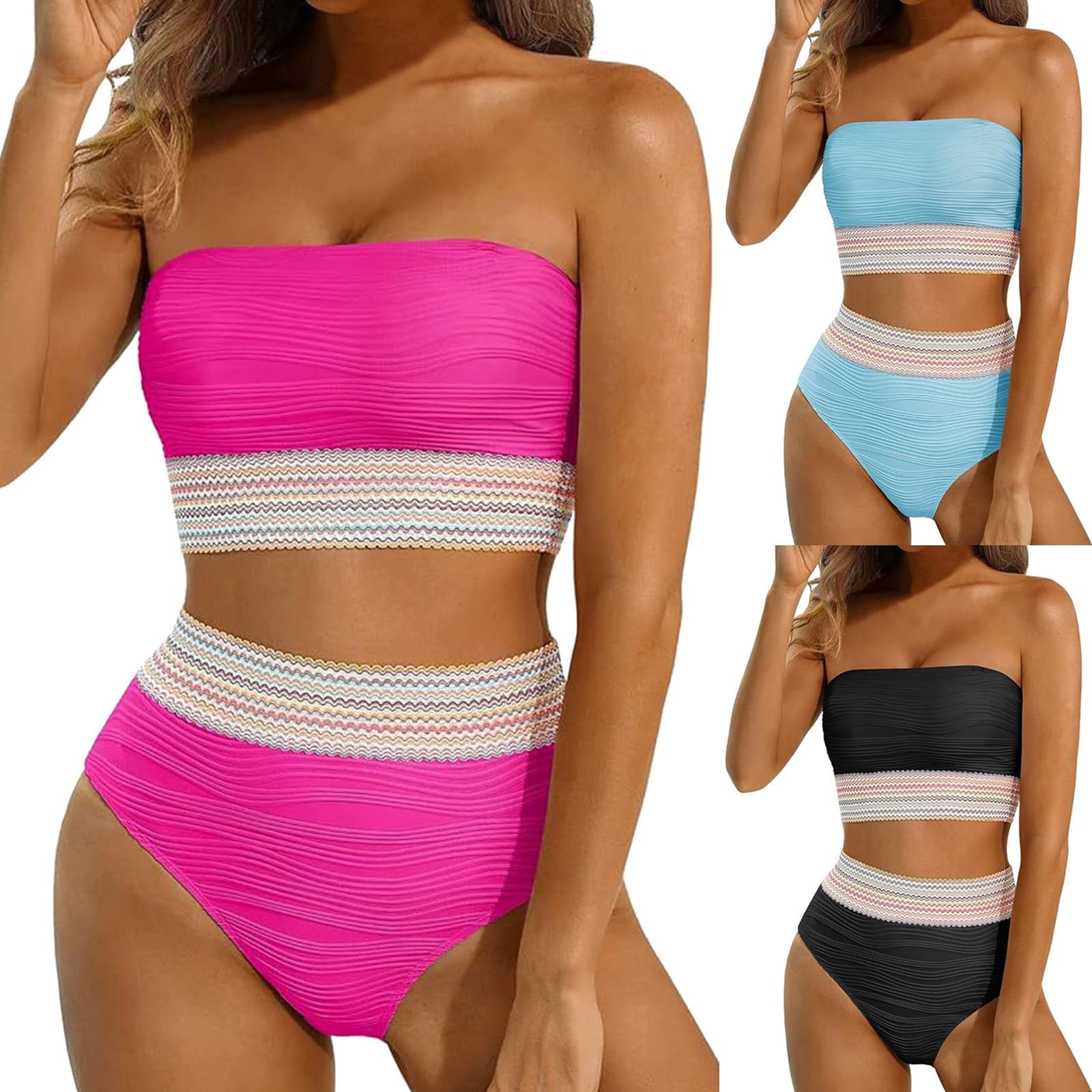 Ensembles Maillots Deux pièces pour Femmes Rembourré avec Bretelles Spaghetti Imprimées Push-up Bandeau Maillot de Bain de Plage Taille Haute Triangle Bikini Set Été Swimwear Beachwear