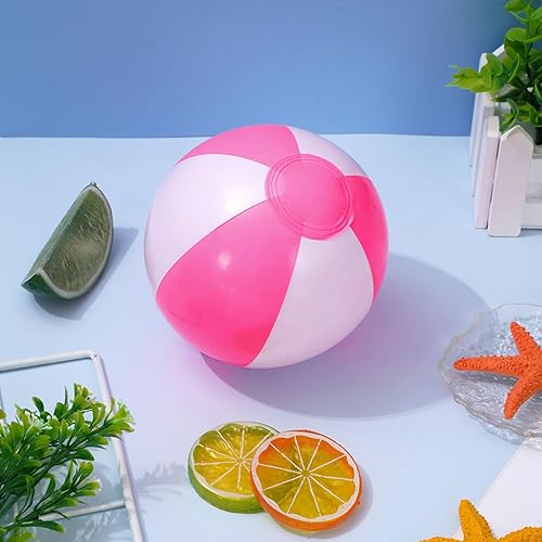 Miniatura 4 de Whaline 50 bolas de playa inflables de 5 pulgadas, color rosa y blanco, bolas redondas de PVC, lindos juguetes de juego para verano, temática