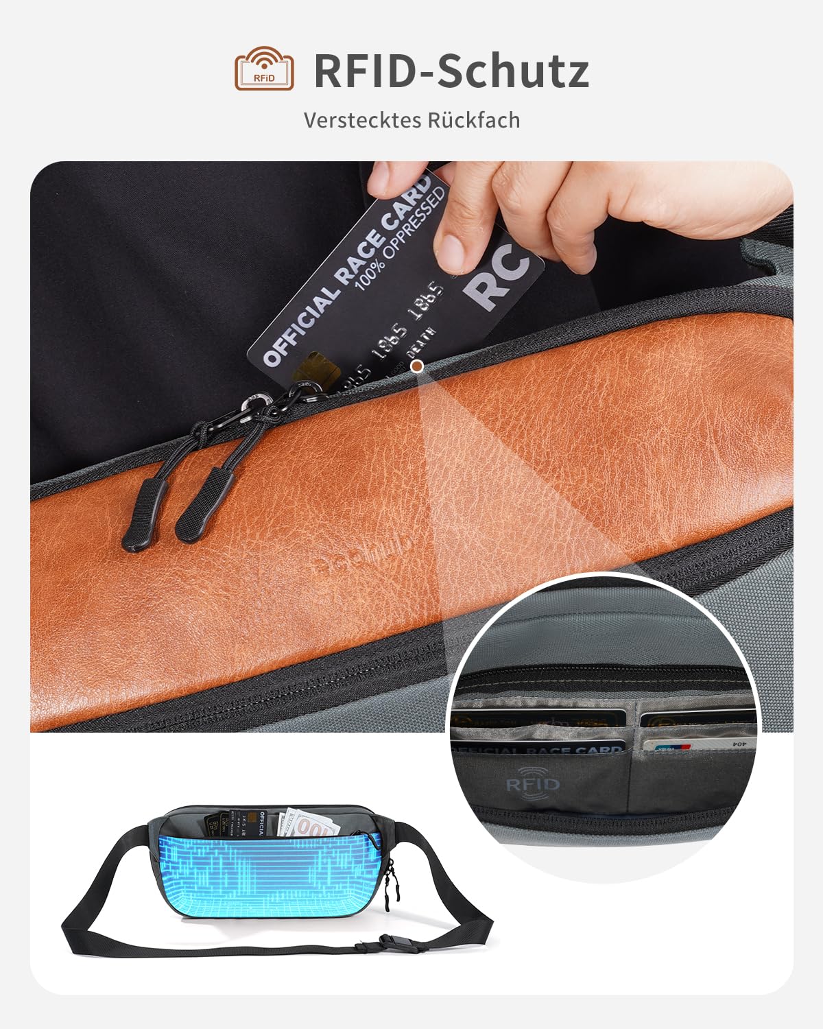 ECOHUB Sling Bag Herren, 4,6L Brusttasche Gespleißtes Kunstleder, 8 Fächer mit RFID-Schutz und Fach für Switch 2, Anti Diebstahl Crossbody Umhängetasche Schultertasche für Alltag und Reise, Grau