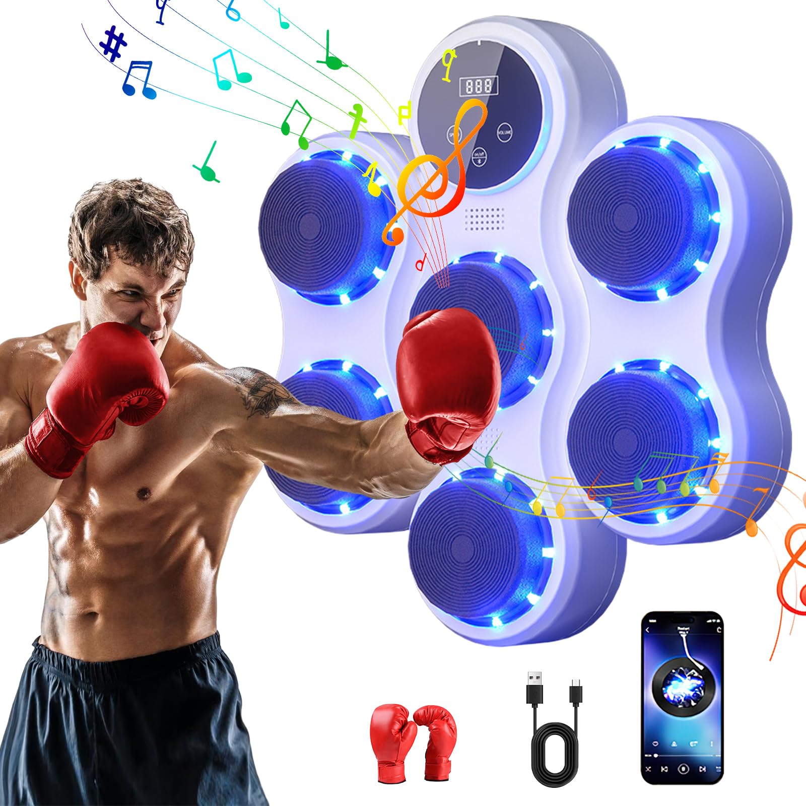 Macchina da boxe musicale, macchina da boxe intelligente, da parete, attrezzatura per allenamento di boxe Bluetooth, velocità a 9 livelli e modalità 5 volume, per esercizi a casa, adulti e bambini