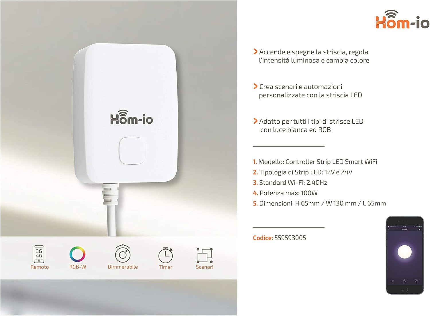 WIFI LED RGBW APP HOM-IO Controller with AMAZON ALEXA and GOOGLE HOME, White - Image 3
