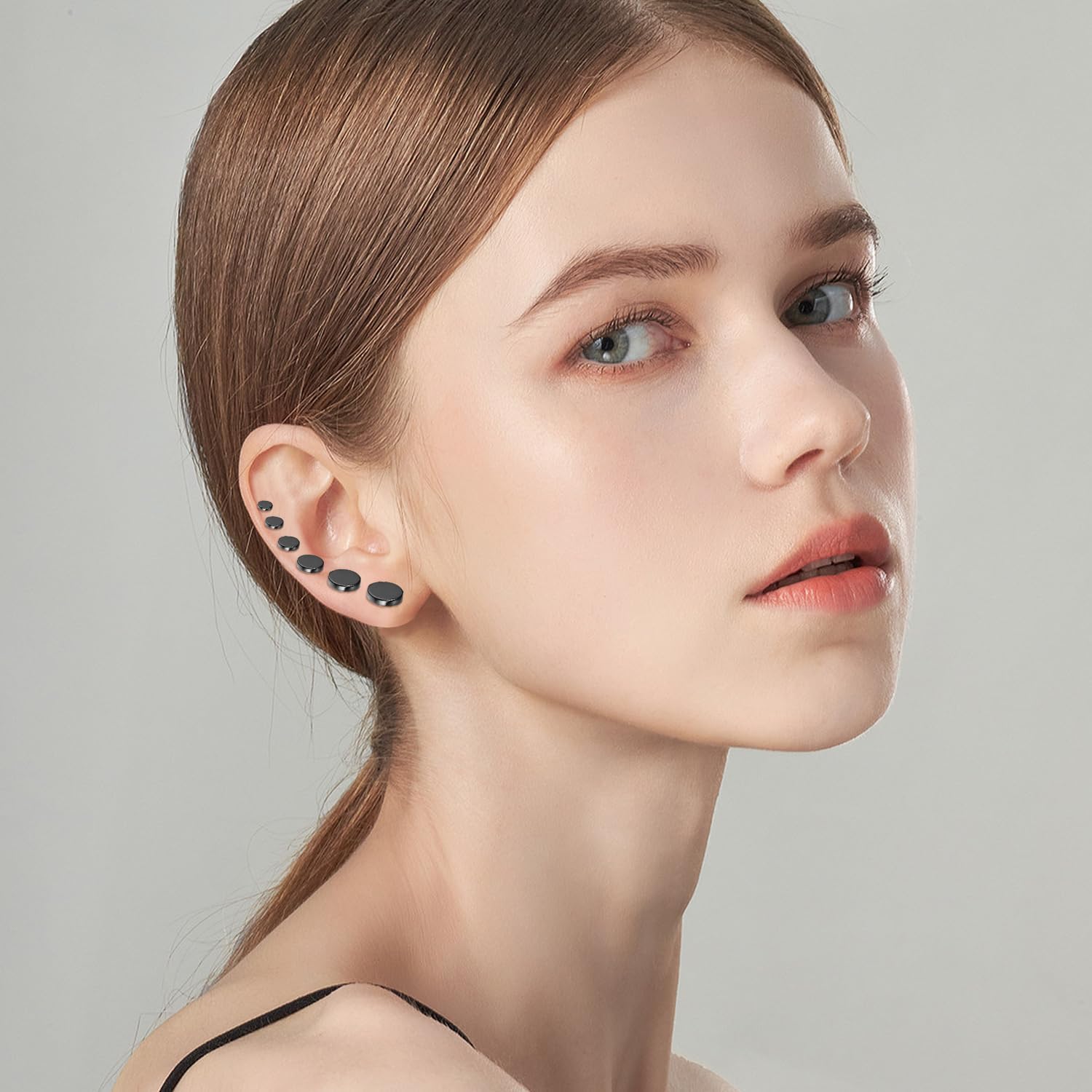 Aroncent 6 Pairs 4-14mm Black Earrings for Men Women Fake Gauges Fake Earrings Stainless Steel Earrings Set - Image 5