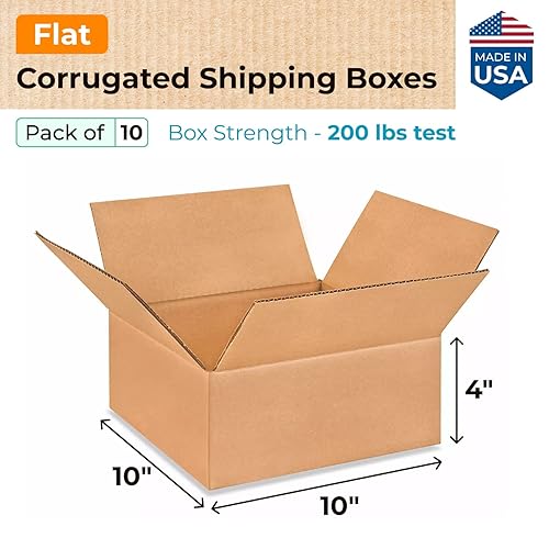 Miniatura 2 de IDL Packaging Cajas de envío corrugado planas de 10 pulgadas de largo x 10 pulgadas de ancho x 4 pulgadas de alto (paquete de 10)  Excelente