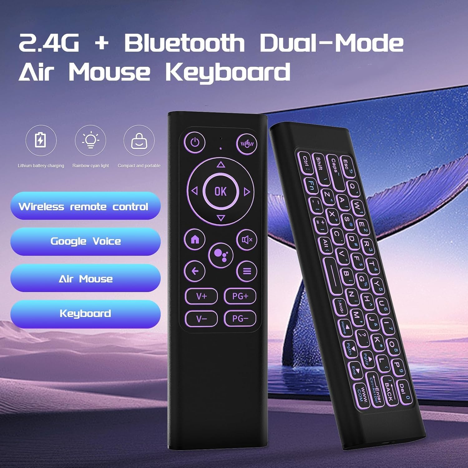 iPazzPort Air Mouse & PC Remote Keyboard: Bluetooth & 2.4G Backlit, Rechargeable Aluminum Alloy Design, Compatible with Laptop, Android TV Box, HTPC