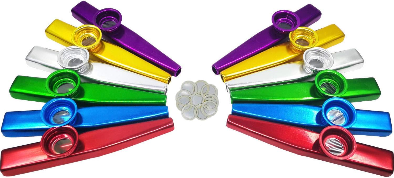 Fartime 12 Pcs Metal Kazoos With 20Pcs Kazoo Flute Diaphragms,Good Gift for Kids,A Good Companion for Ukulele, Violin, Guitar,Piano Keyboard
