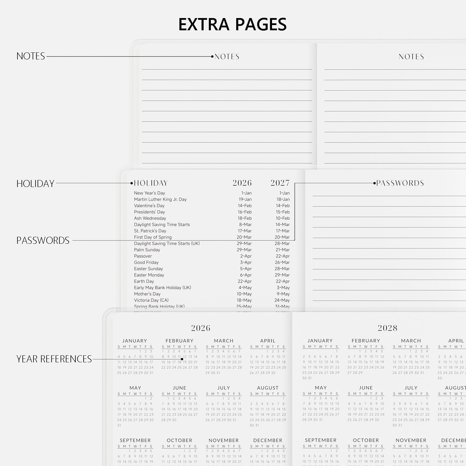 Calendario tascabile 2026-2027, Jotsome Agenda mensile 2 anni da gennaio 2026 a dicembre 2027, 8,9 x 16,3 cm, piccola agenda tascabile con copertura in PVC per borsa, giardino fiorito