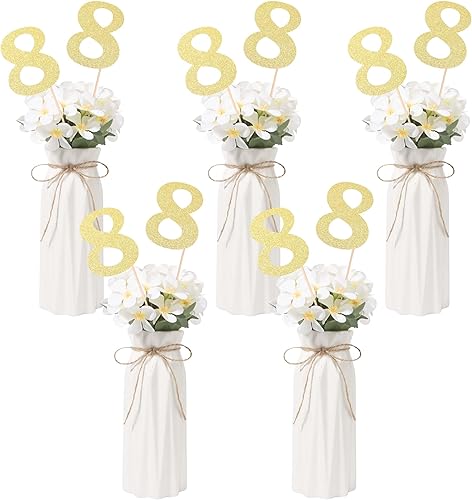Miniatura 4 de 10 centros de mesa dorados de doble cara para mesas, decoración de pasteles de ocho años con purpurina para decoración de fiesta de cumpleaños de