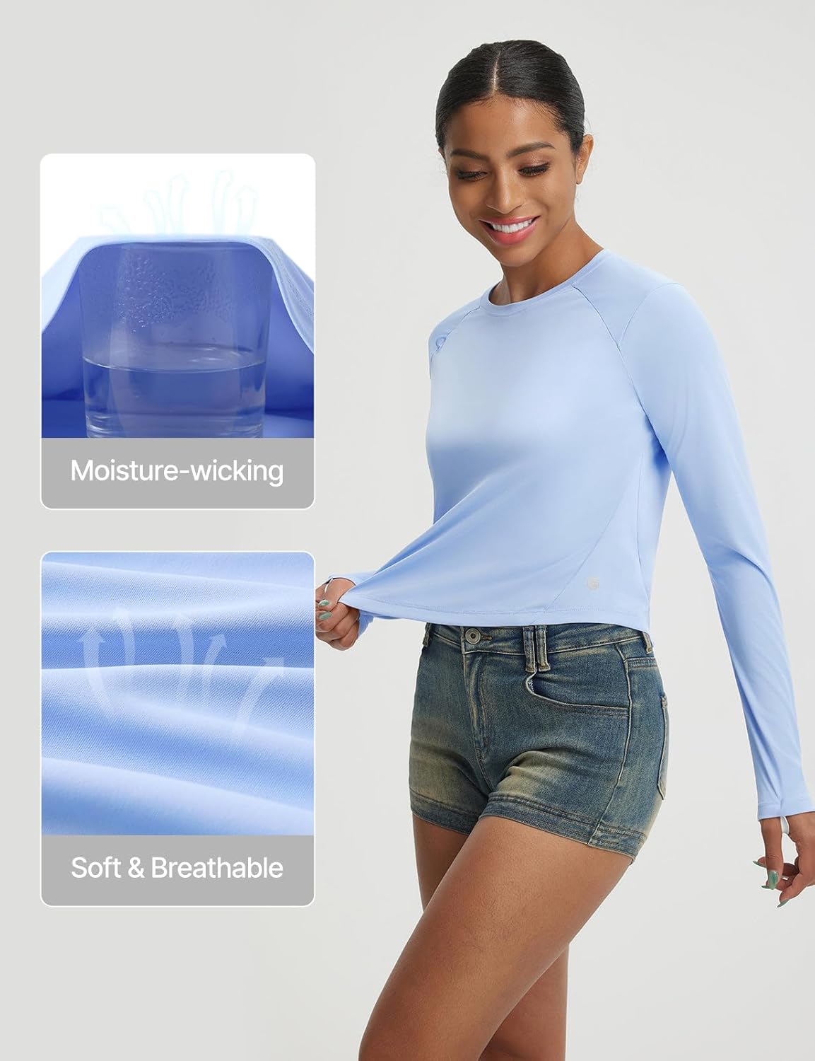 baleaf Women's UPF 50+ Long Sleeve Sun Shirts Crop Rash Guard UV Workout Tops SPF Slim Fit Lightweight Athletic Hiking - Image 3