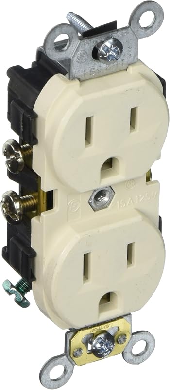 15-Amp, 125-Volt, Narrow Body Duplex Receptacle, Straight Blade, Commercial Grade, Self Grounding, Side Wired, CR15-T, Light Almond