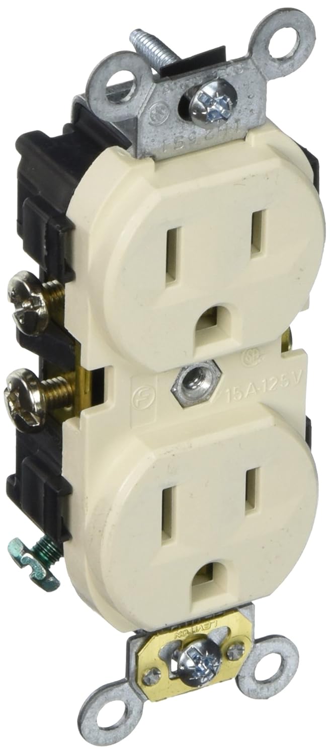 Leviton 15-Amp, 125-Volt, Narrow Body Duplex Receptacle, Straight Blade, Commercial Grade, Self Grounding, Side Wired, CR15-E, Black