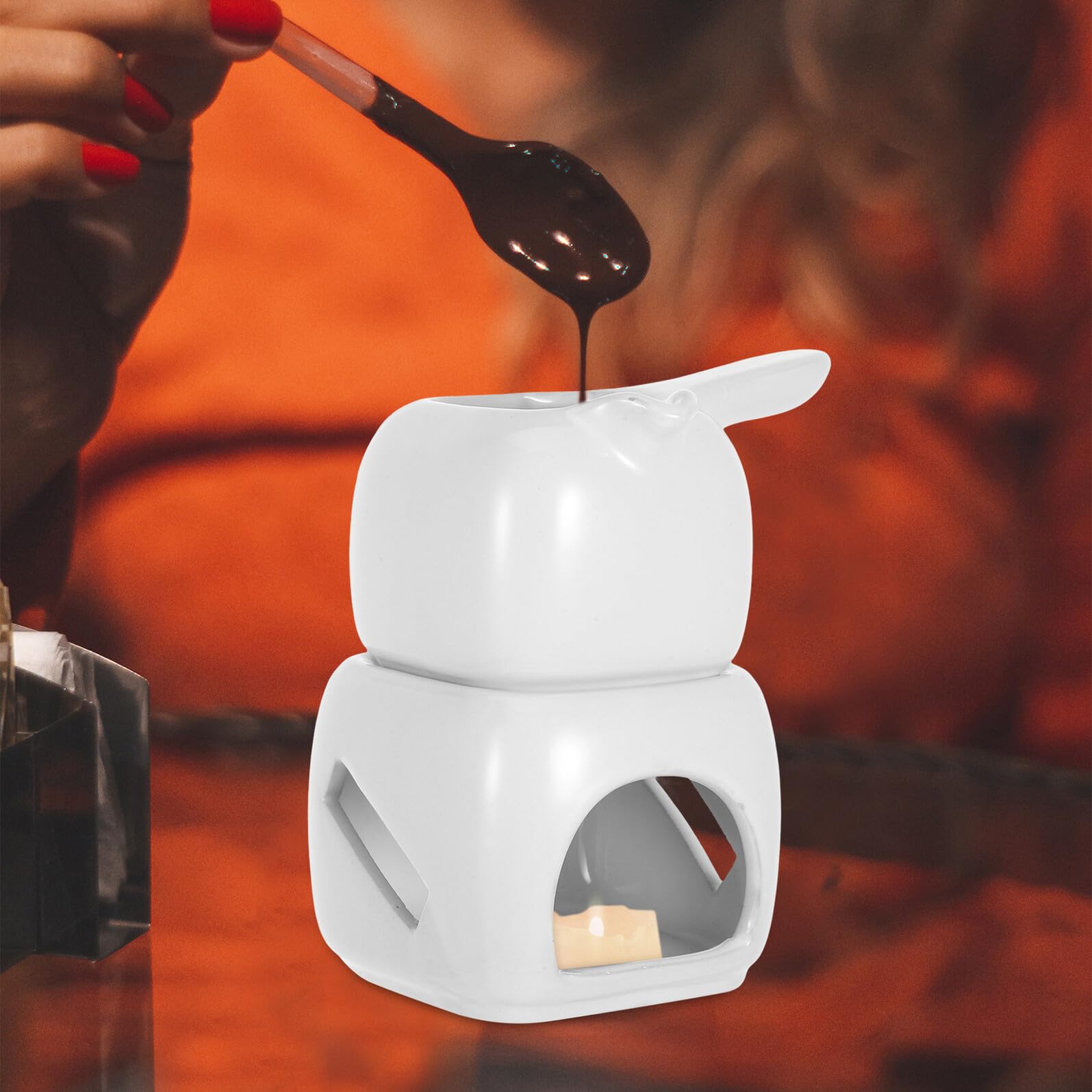 COLLBATH Crogiolo Fonduta Cioccolato in Ceramica Bianco Scaldacioccolato Portatile Compatto per Cucina Scioglitore Veloce e Efficiente per Dolci e Dessert
