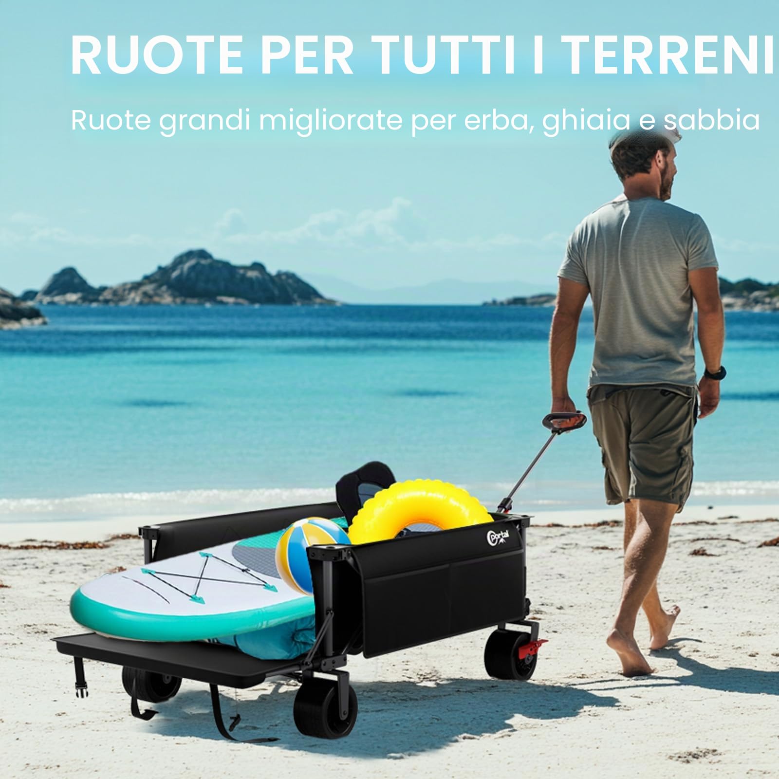 Portal Carrello pieghevole da festival XXL con freni, resistente, 600 l, carro da spiaggia, carrello da giardino pieghevole per picnic, capacità 180 kg