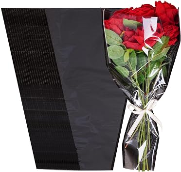 baotongle 20 Pack Flower Bags for Bouquets Black Flower Sleeves for Bouquets Bags with Ribbon for Valentines Day Birthday Wedding Graduation Holiday Gift Packing Black