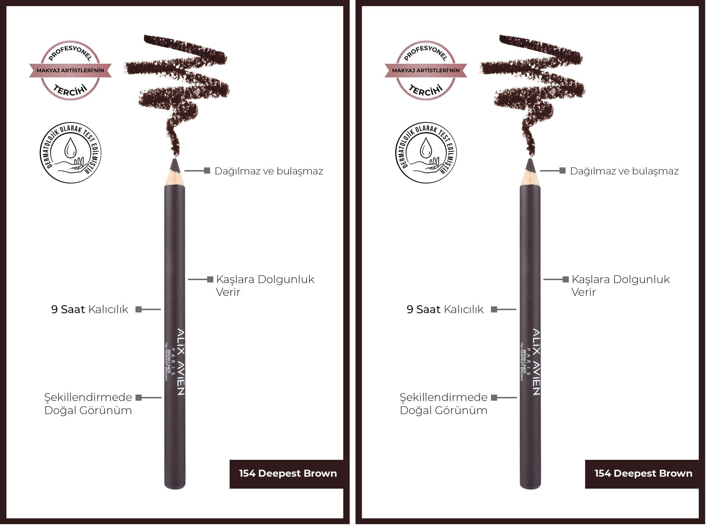 ALIX AVIEN Uzun Süre Kalıcı, Belirginleştirici Şekillendirici Kahve Kaş Kalemi - Brow Liner 154 Deepest Brown (2 paketi)