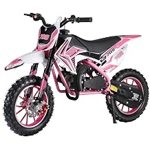 YOXIER 50cc Kids Dirt Bike, 2-Stroke Dirt Bike for Kids, Gas Power Pocket Rocket Bike, Off Road Mini Motorcycle Max Load 330Lbs, Gas Dirt Bike, Pocket Motorbike with Front Rear Disc Brakes Pink