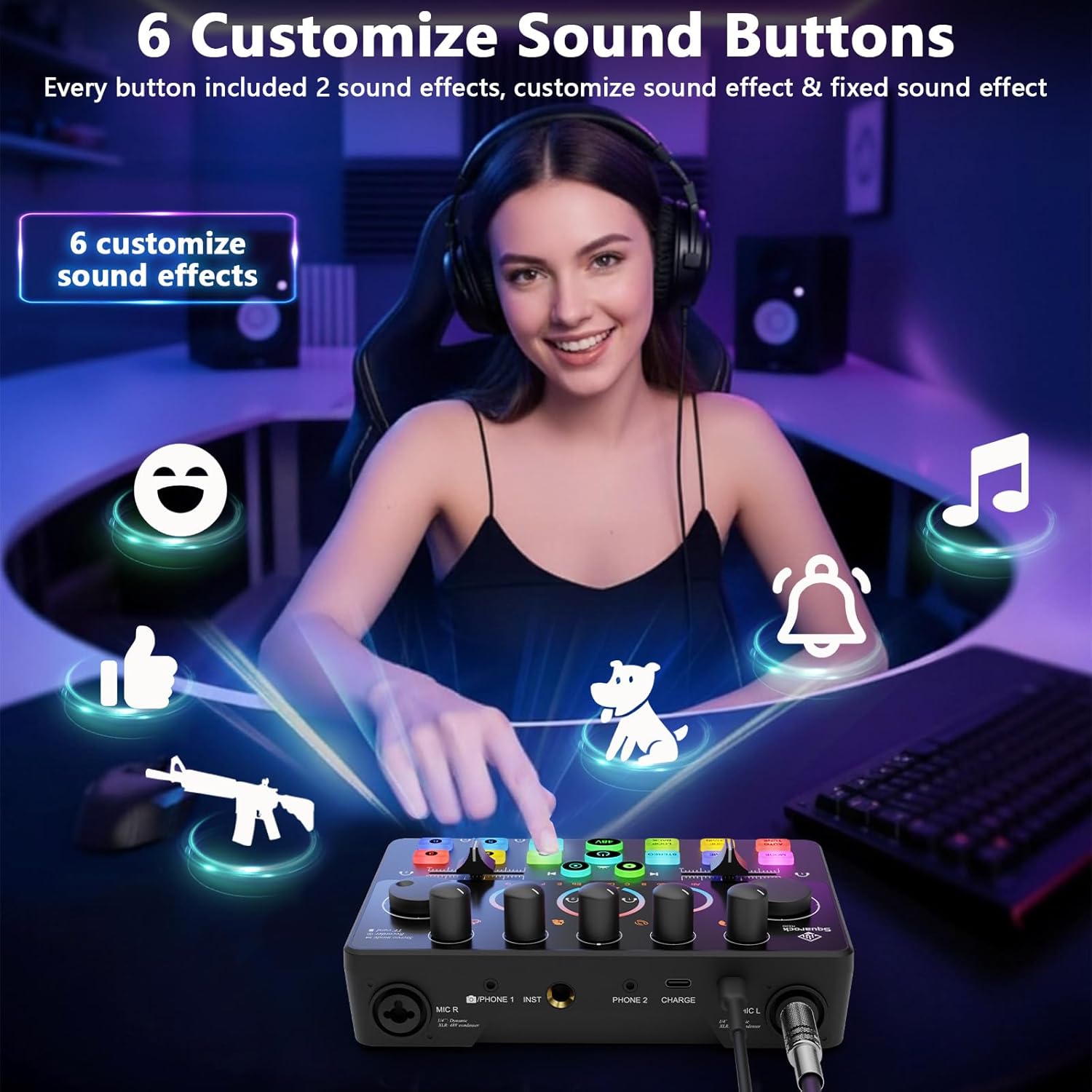 Podcast Equipment Bundle for 2, Audio Mixer with 8GB Memory Card and Dynamic Mics,RGB,Built-in Recorder, Customize Button, Stereo for Vocal Recording Podcasting,Streaming Camera, PC, Phone.(RS2i2) - Image 7