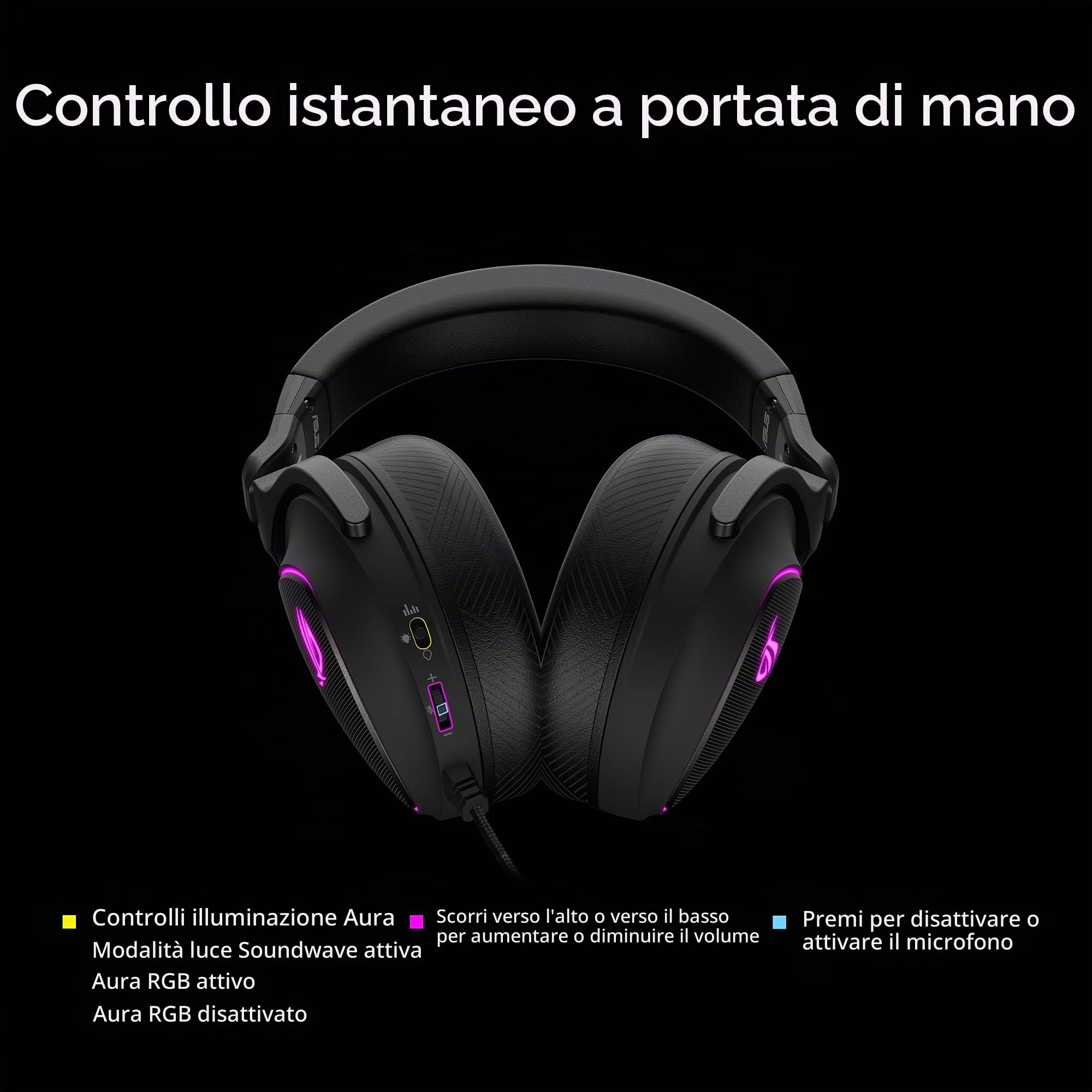 ASUS ROG Delta S Gaming Headset con USB-C | Microfono con cancellazione del rumore alimentato Ai | Cuffie over-ear per PC, Mac, Nintendo Switch e Sony Playstation | Design ergonomico, nero
