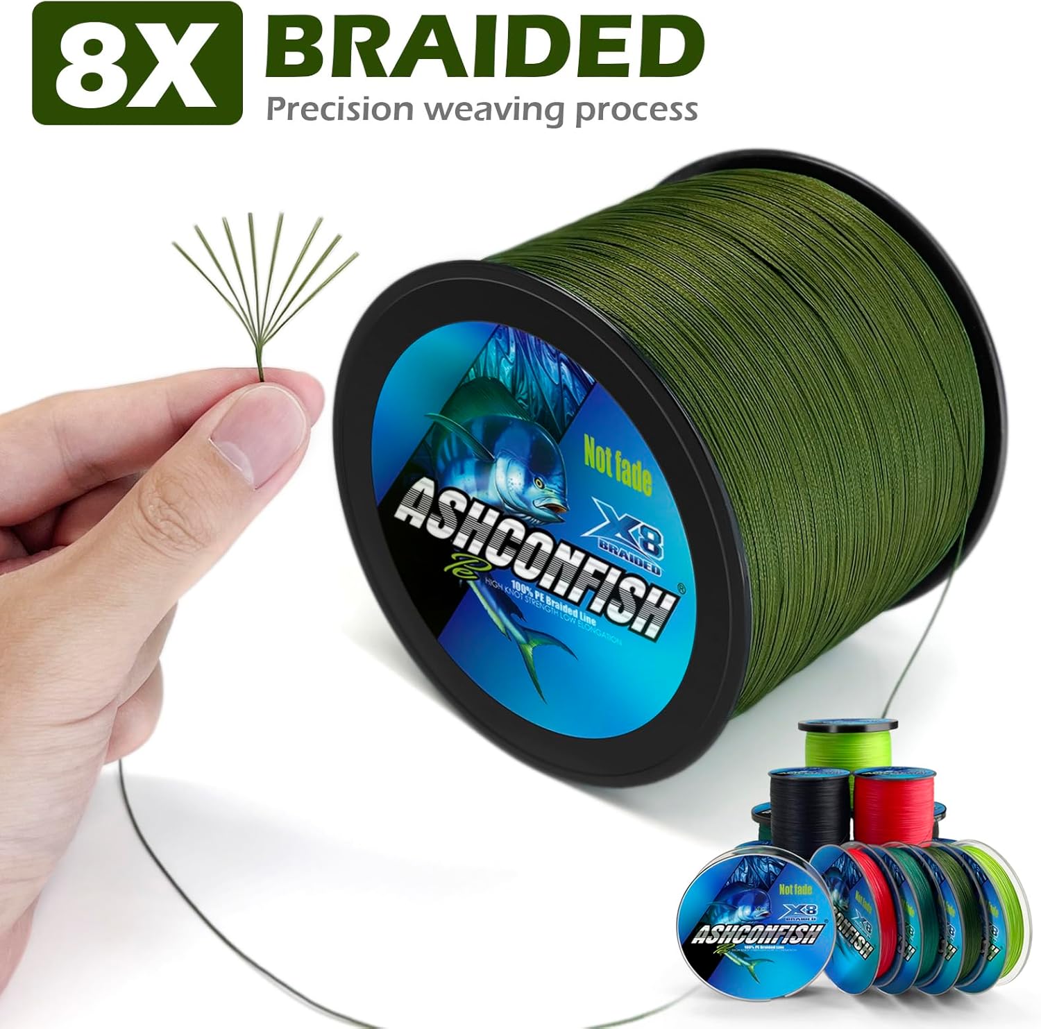 Ashconfish Braided Fishing Line- 8 Strands Super Strong PE Fishing Wire-100M/109Yards-300M/328Yards-500M/547Yards-1000M/1093Yards -6lb 8lb to 300lb-Abrasion Resistant-Zero Stretch- Multiple Colors