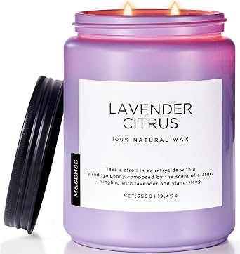 M&SENSE Lavender Citrus Candles for Home Scented, 19.4oz Organic Soy Wax | 110 Hours Long Lasting, Natural Clean Non Toxic, Stress Relief Aromatherapy Gifts for Friends Teacher & Spa Bath