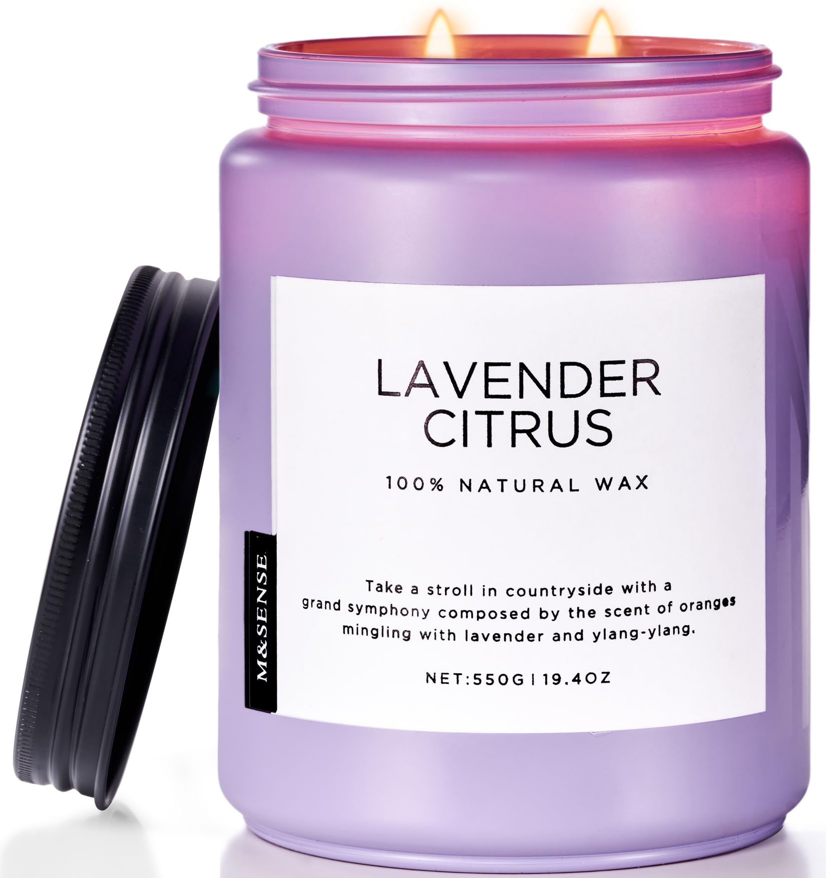 M&SENSE Candela profumata, candele aromaterapiche alla lavanda agrumi, candele medie per la spa, regali antistress per la mamma, la fidanzata e l'insegnante, il bagno e lo yoga,110 ore di combustione