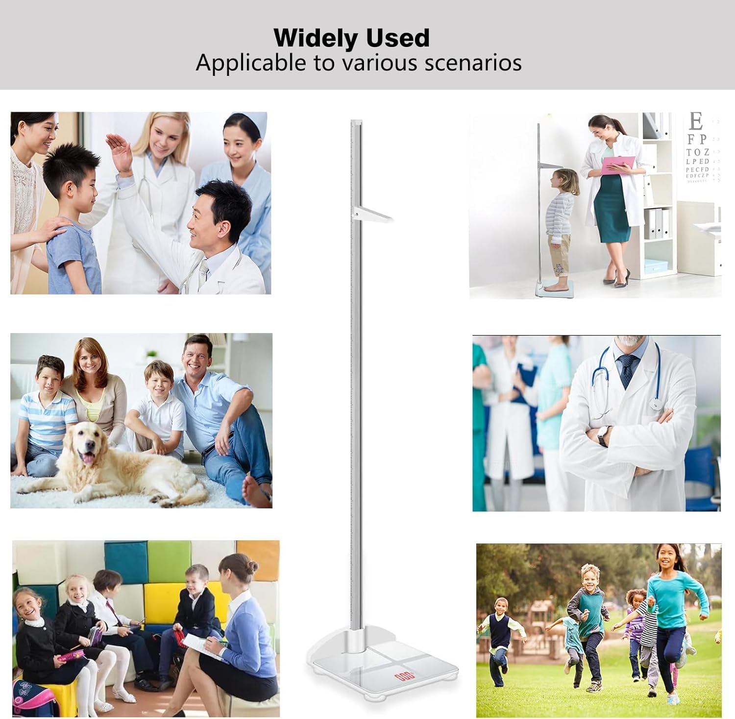 Báscula digital de tamaño y peso, plataforma combinada con telémetro portátil desmontable, peso máximo 100 kg, altura de la barra: 191 cm, báscula médica para niños y adultos