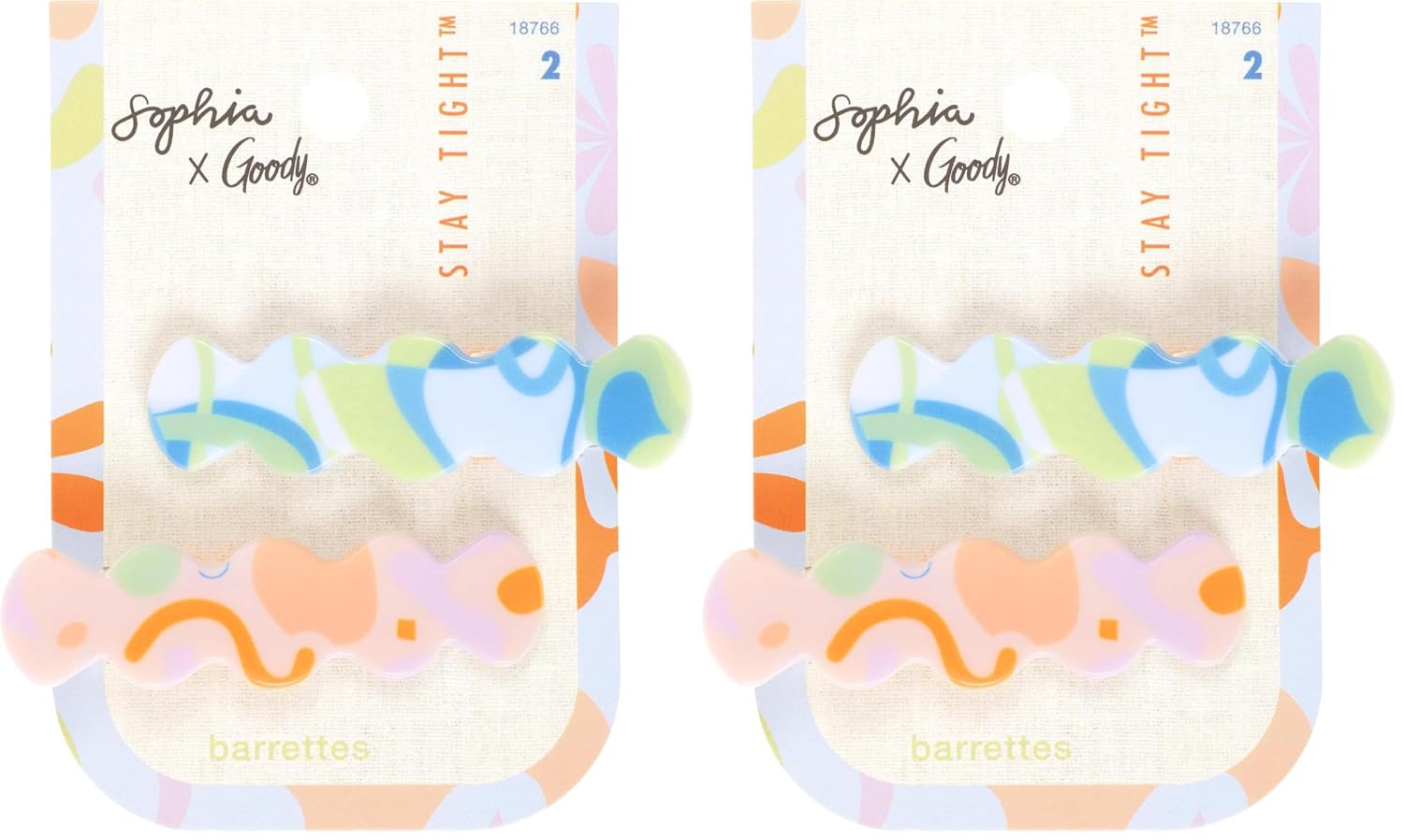 Goody X Sophia Yeshi Stay Tight Hair Barrettes, Non-Slip Barrettes for Women, Girls & Family, Versatile Stylling Accessories for Women, Clips for All Hair Types, Multicolor Print, 2 Ct
