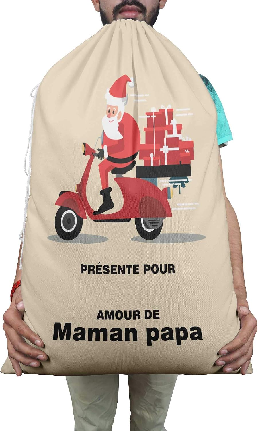 Printtoo Pack of 2 Pcs Xmas Presents Storage Bags Large Santa Gift Sack with Drawstring Christmas Party Favor 27x20 Inch