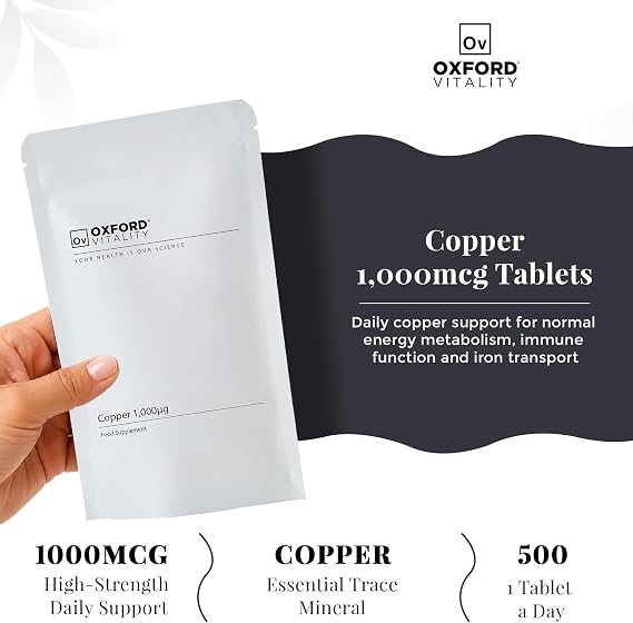 Copper 1mg Tablets | Copper Food Supplement | Oxford Vitality | 500 Tablets