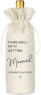 Socive Wedding Wine Bag, Linen Wine Gift Bag, Wedding Couples Gifts, Bride and Groom Gift, Pairs Well with Getting Married(5SW105)
