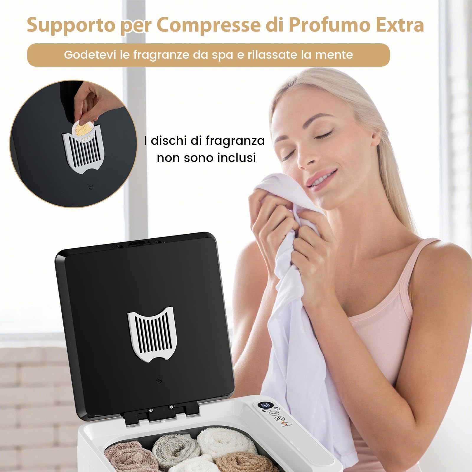 COSTWAY Scaldasalviette 23L con Spegnimento Automatico e Timer a 6 Livelli | Scalda Salviette da Bagno Elettrico con Display LED per SPA, Terme e Hotel