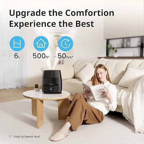 Miniatura 3 de Humidificadores para dormitorio y hogar, humidificador de aire de niebla fría y cálida de 6 L para habitación grande, guardería, 50 horas, fácil de