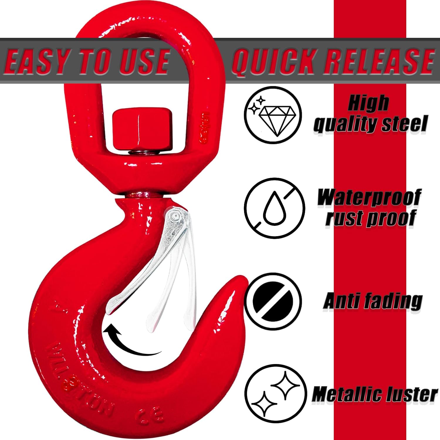 3 Ton Swivel Hooks, Heavy Duty 360° Rotating Crane Hook with Safety Latch, 6600 lbs Forged Steel Lifting Hook for Chains & Engine Hoists Chain Hooks – Industrial Grade Logging Lifting Swivel