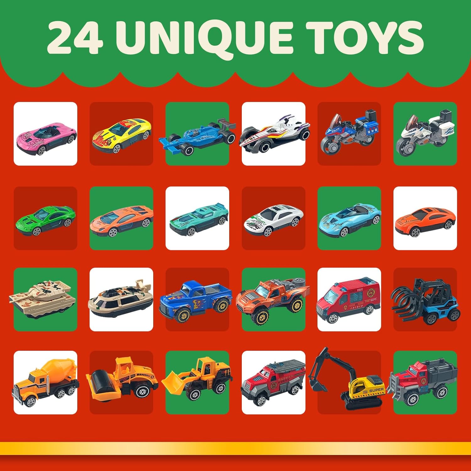 Advent Calendar 2025 for Kids Alloy Car Engineering Car Set for Boys and Girls Christmas Gifts Christmas Countdown