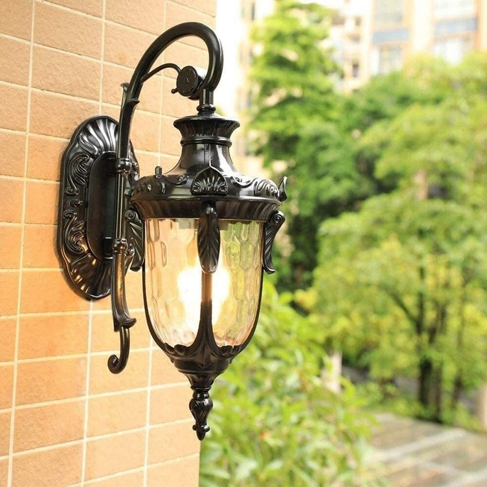 Lampe de table rétro paysage patio en aluminium et verre robuste bronze style européen