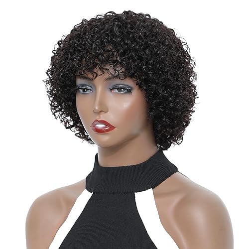Miniatura 5 de Pelucas cortas de cabello humano para mujeres negras, densidad del 150%, pelucas cortas para mujeres de mediana edad, hechas a máquina, pelucas