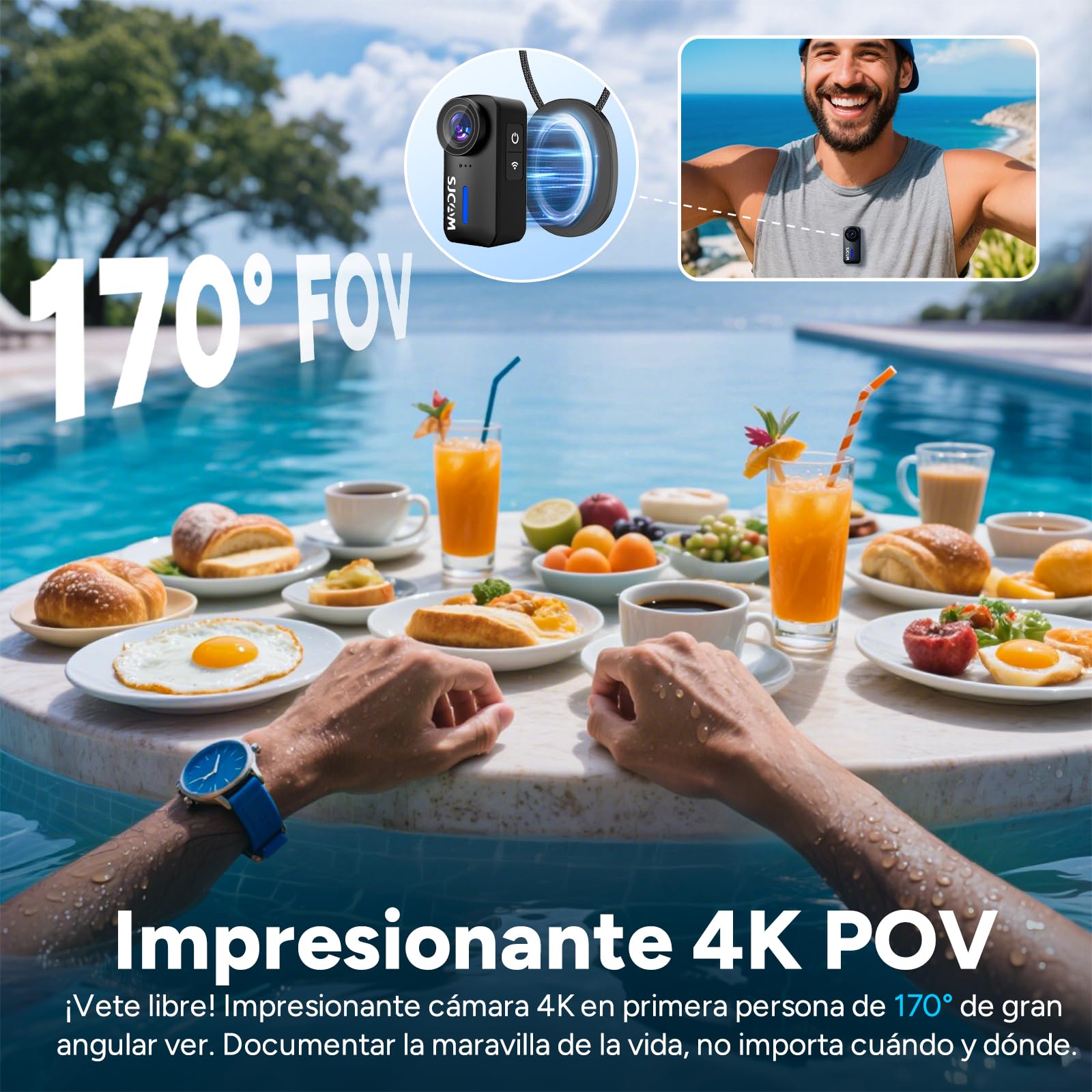 SJCAM C110Plus Cámara Vlogging 4K con Sin Tarjeta,Mini Body CAM Visión de 170°,Grabación de Audio & Vídeo,Estabilización de 6 Ejes,Zoom 8X,30M Impermeable,Cámara Deportiva para Moto,Viajes,Exteriores