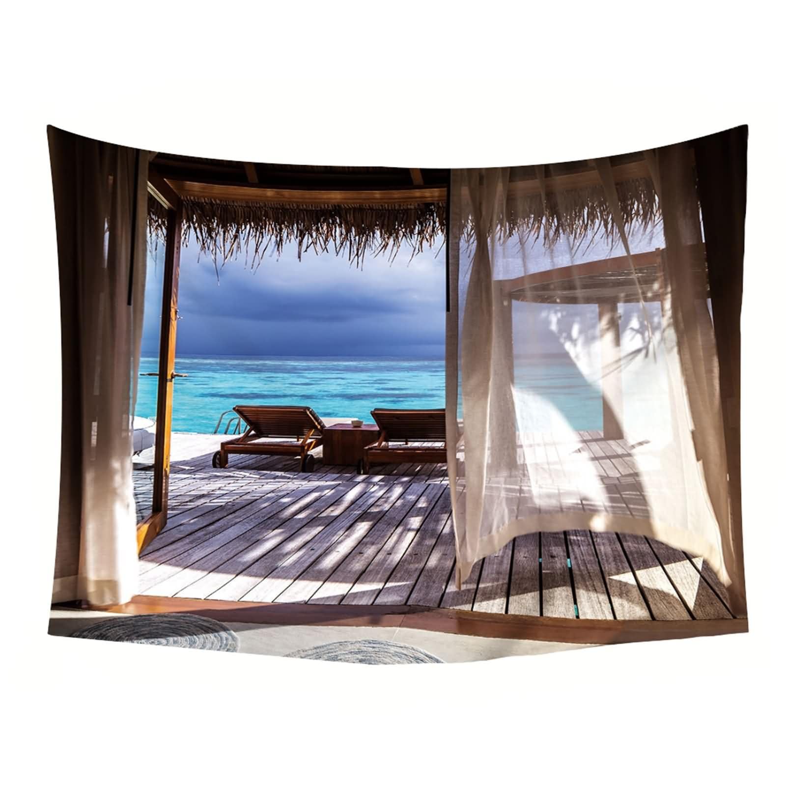 Homxi Tapiz para Sofá 260 x 240 CM,Paisaje de Costero Poliéster Decoración Paredes Tapices Marrón Azul Verde