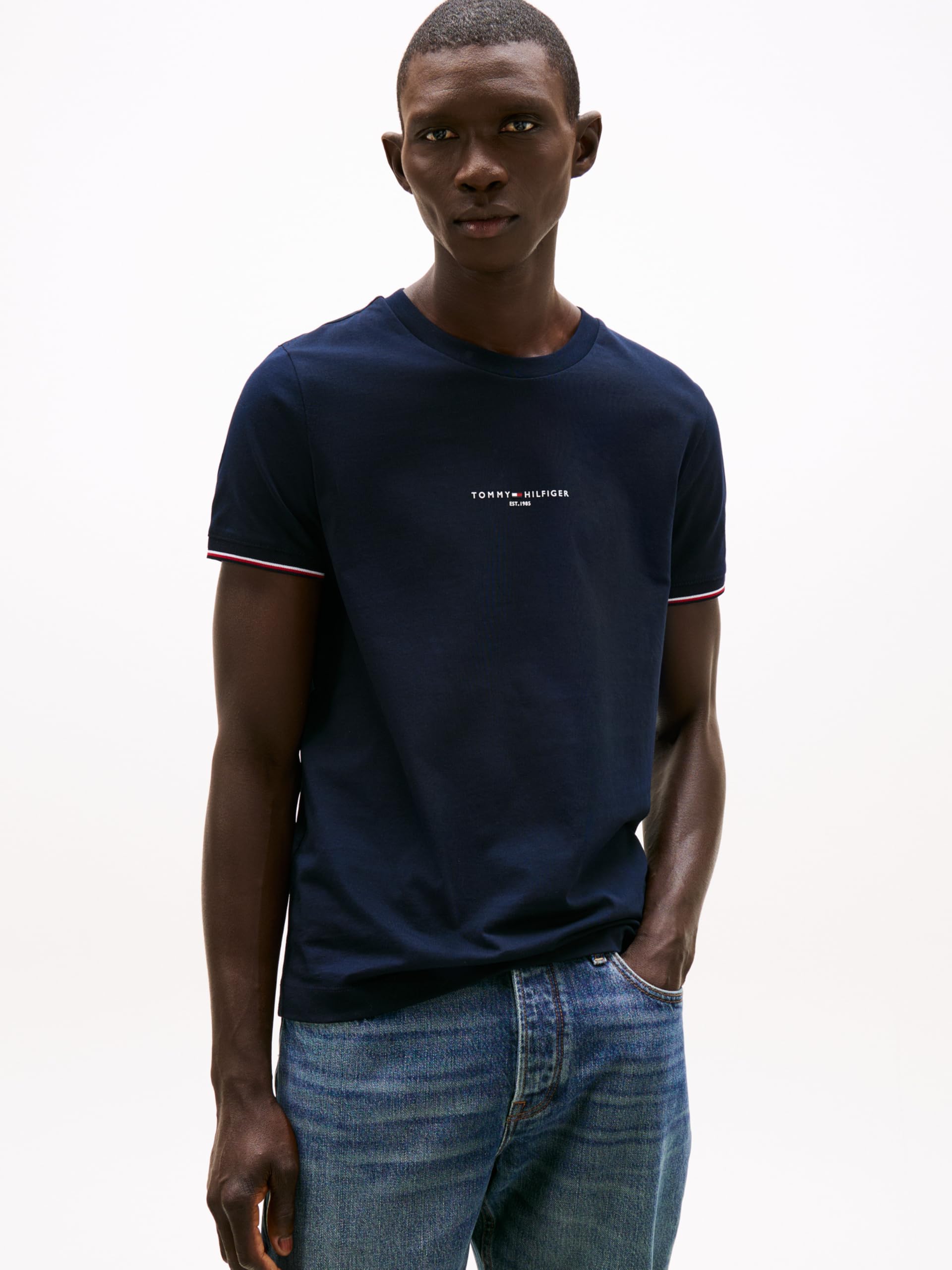 Tommy Hilfiger Koszulka męska Tommy Logo Tipped Tee S/S, Pustynne niebo, L
