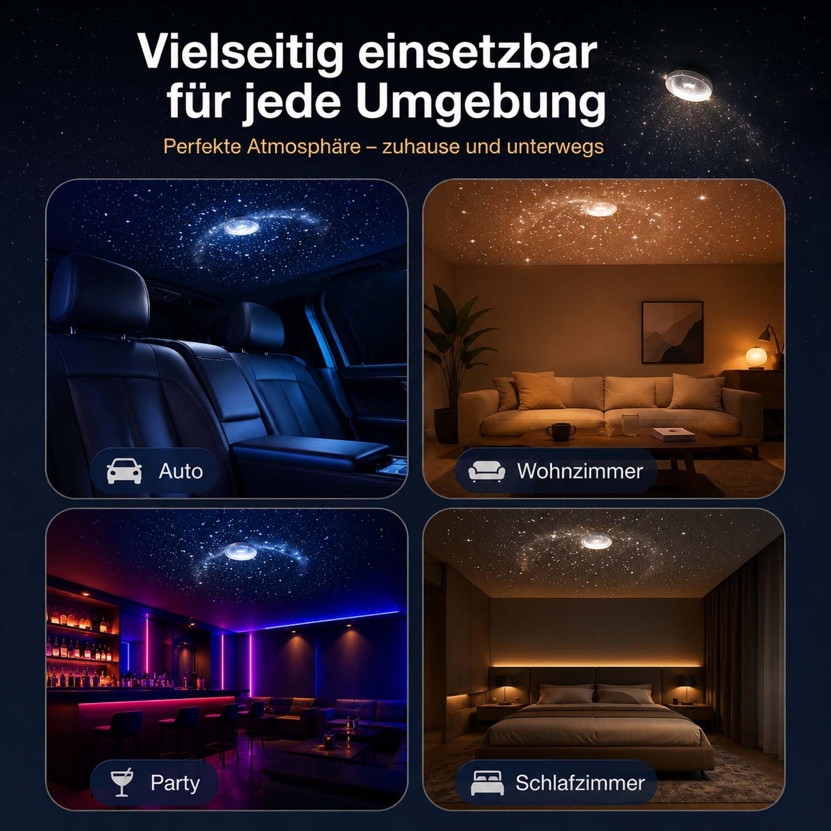 Comauo Night Light Projector, Plug And Play Hd Sternenprojektor mit 24 Projektionsfolien, Flexibler Schwanenhals, 360° Drehbar, Galaxy Nachtlicht für Kinderzimmer und Schlafzimmer (24 Sternensplitter)