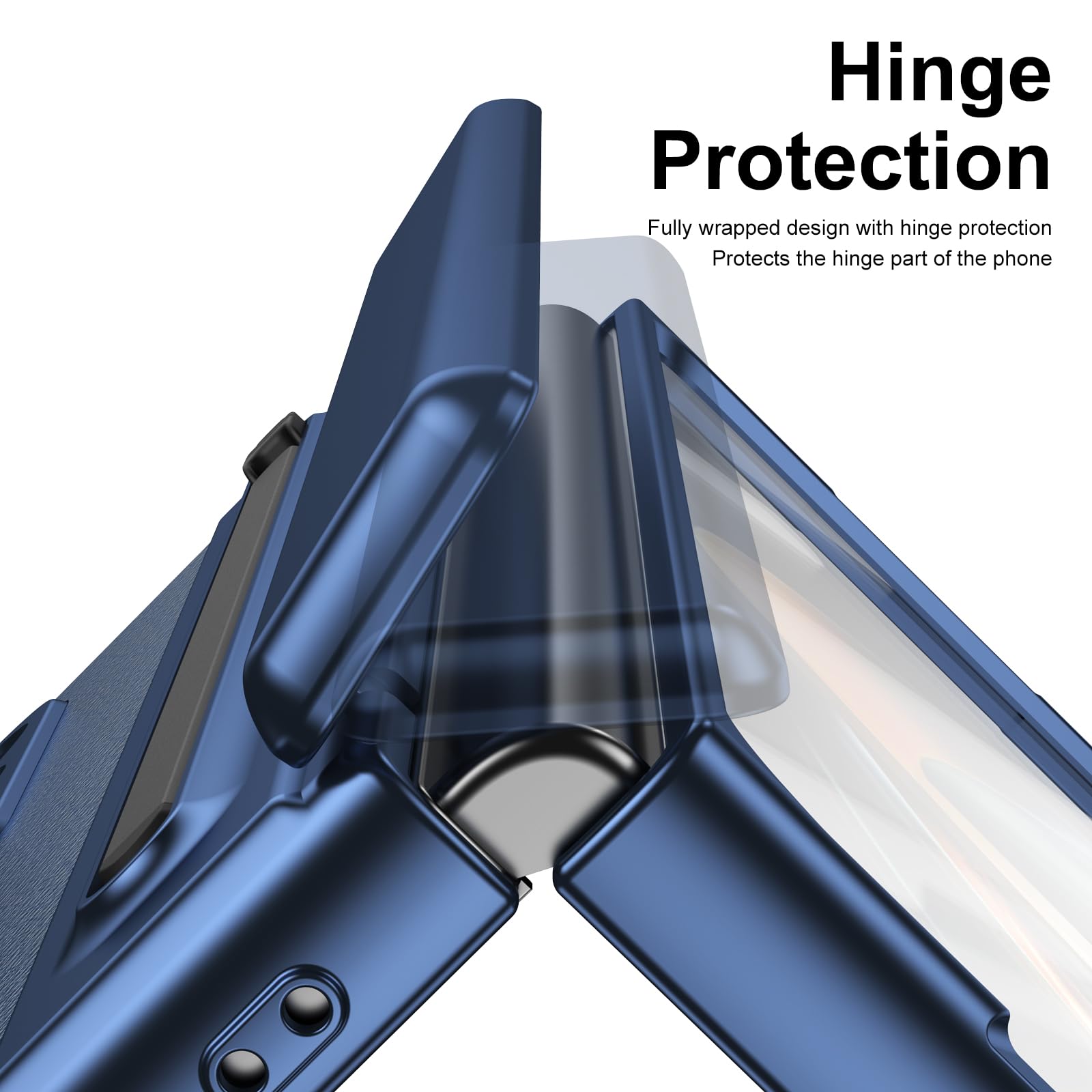 per Galaxy Z Fold4 Custodia con Penna e Slot per Penna, Pellicola Protettiva in Vetro Temperato + Protezione Cerniera Cover in Pelle per Samsung Galaxy Z Fold4-Blu