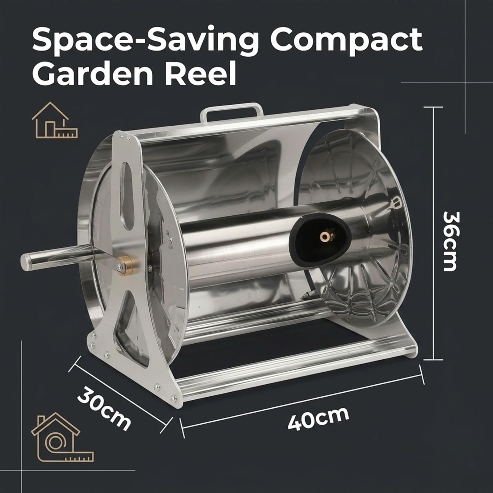 Soporte Manual para Manguera de Jardín, Enrollador de Aluminio Robusto, Capacidad 50m 1/2", Recogida Fácil para Riego Profesional y Uso Doméstico(Without Lid)