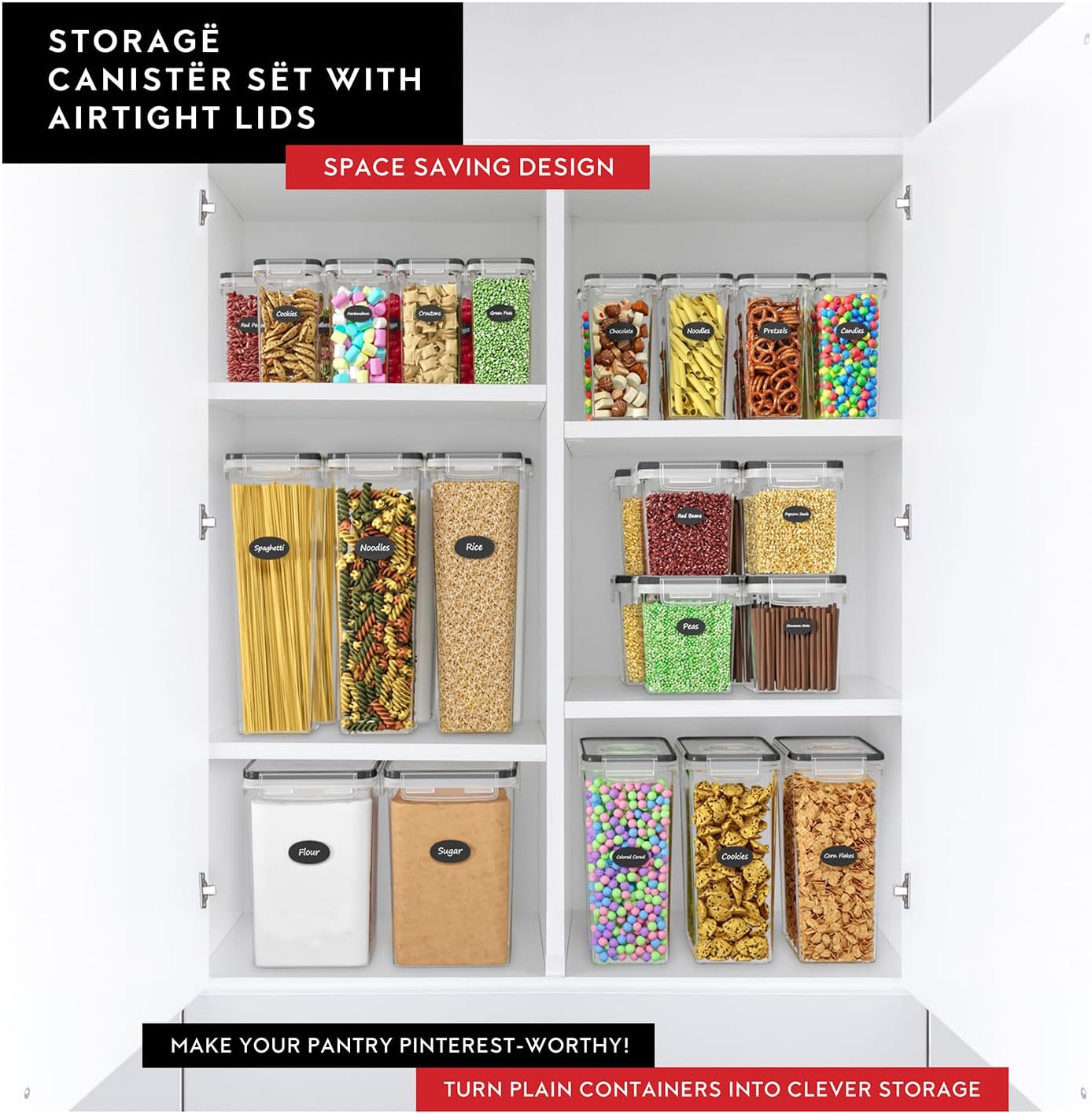 Extra Large Flour and Sugar Storage Containers 6.5L/220 Fl. oz; Set of 2 Plastic Bulk Airtight Food Storage Rice Containers With Lids - Kitchen Pantry Organizer and Storage Canisters, Marker & Labels - Image 7