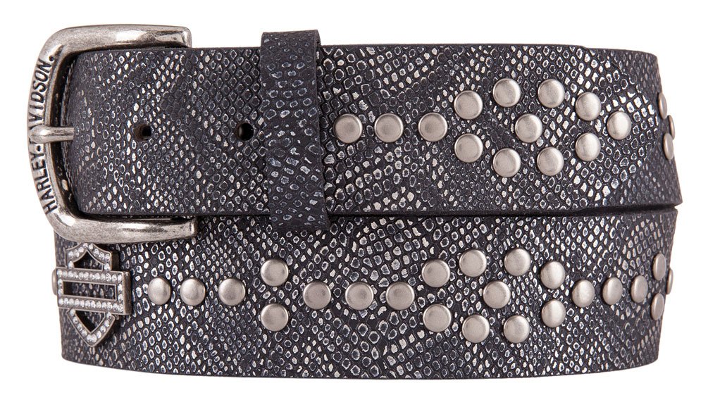 Harley Davidson Womens Studded Bling Snake Leather Belt Black