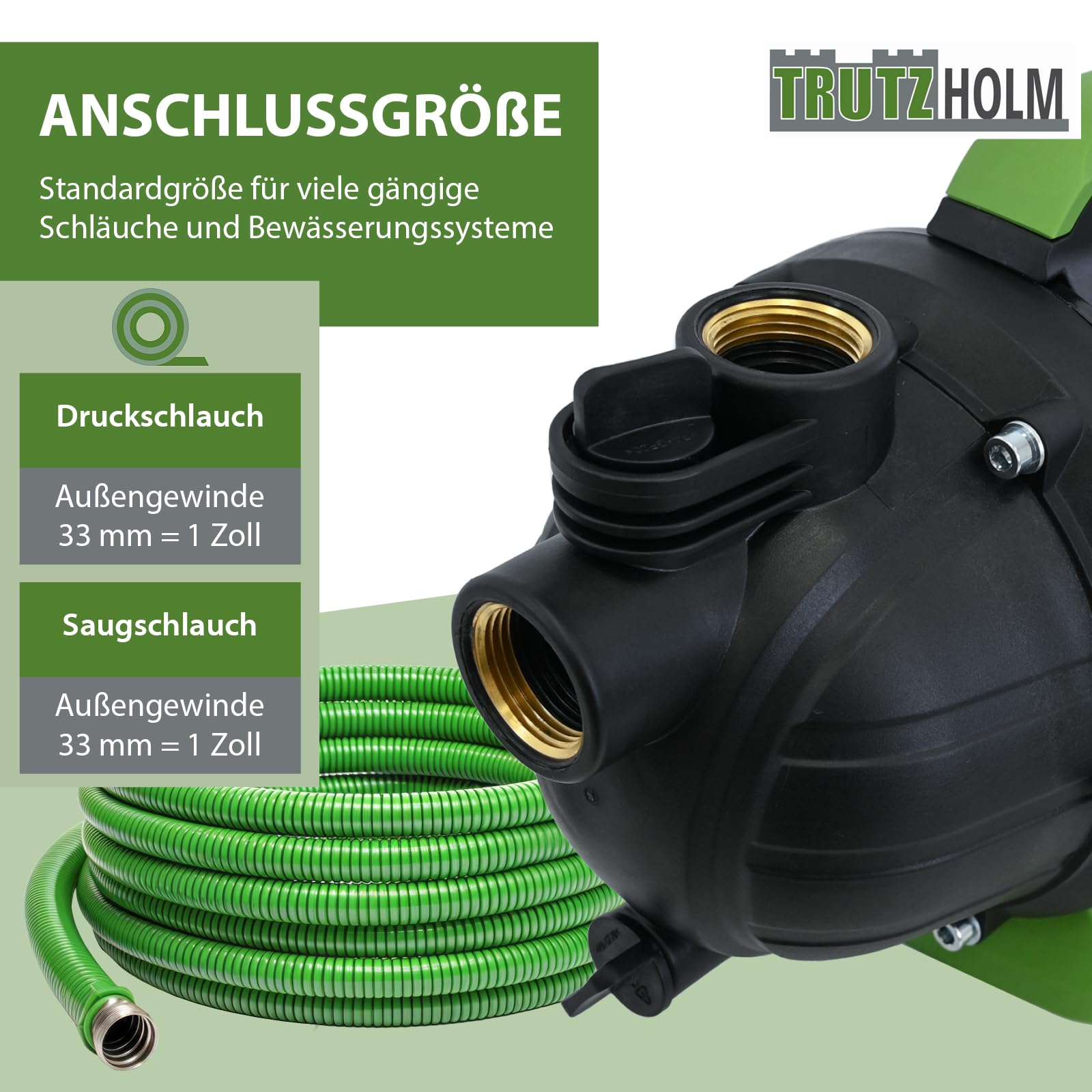 TRUTZHOLM Gartenpumpe 600 W 3000 l/h Förderhöhe 43 m Förderdruck max. 4,4 bar 1" Anschluss Jetpumpe Druckpumpe Saugpumpe zur Gartenbewässerung inkl. praktischem Handgriff und stabilem Pumpenfuß