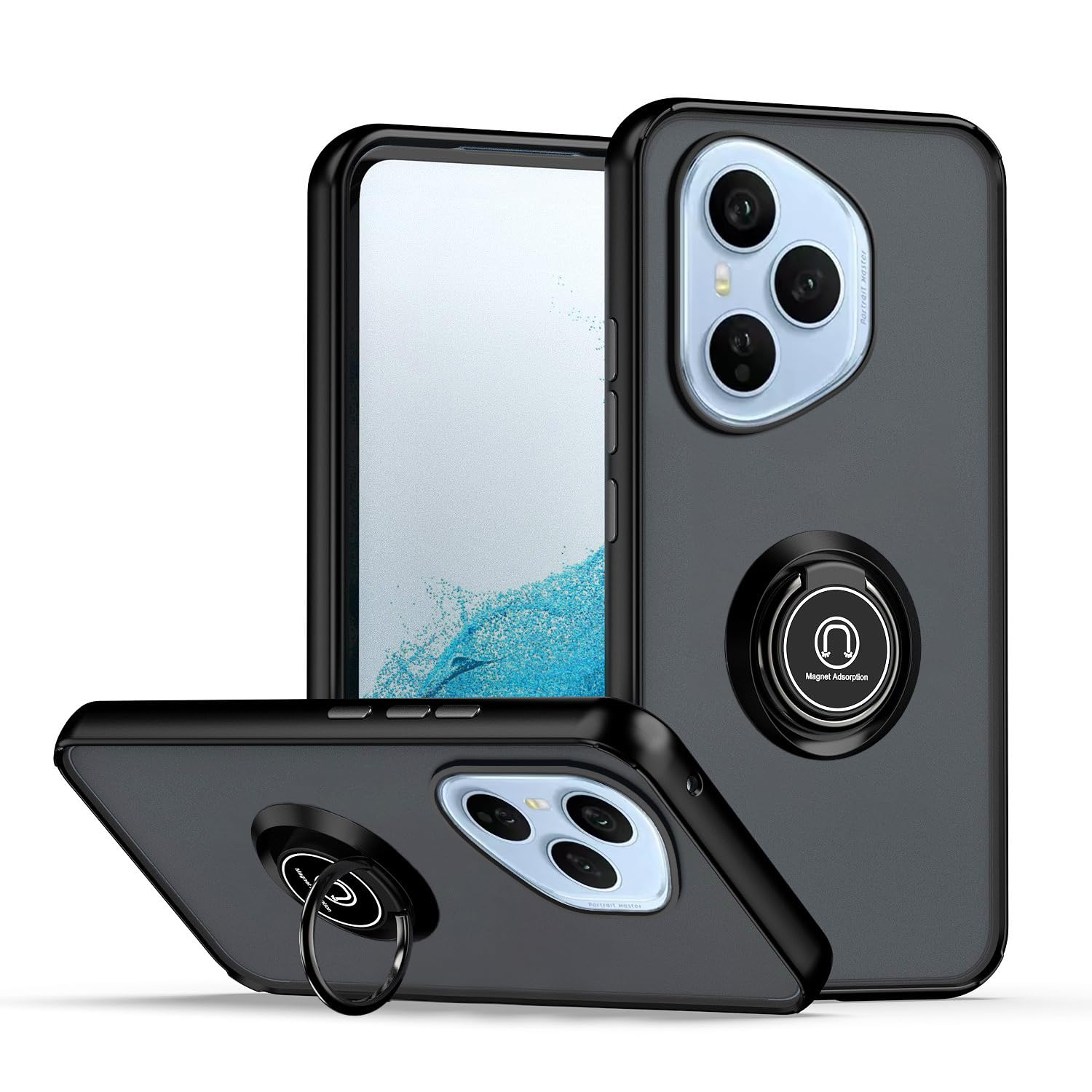 COMAKU Cover per Honor Magic 6 Pro, Ultrasottile PU + TPU Silicone Antiscivolo Antiurto Case Con Texture Bumper Custodia Cover - Nero