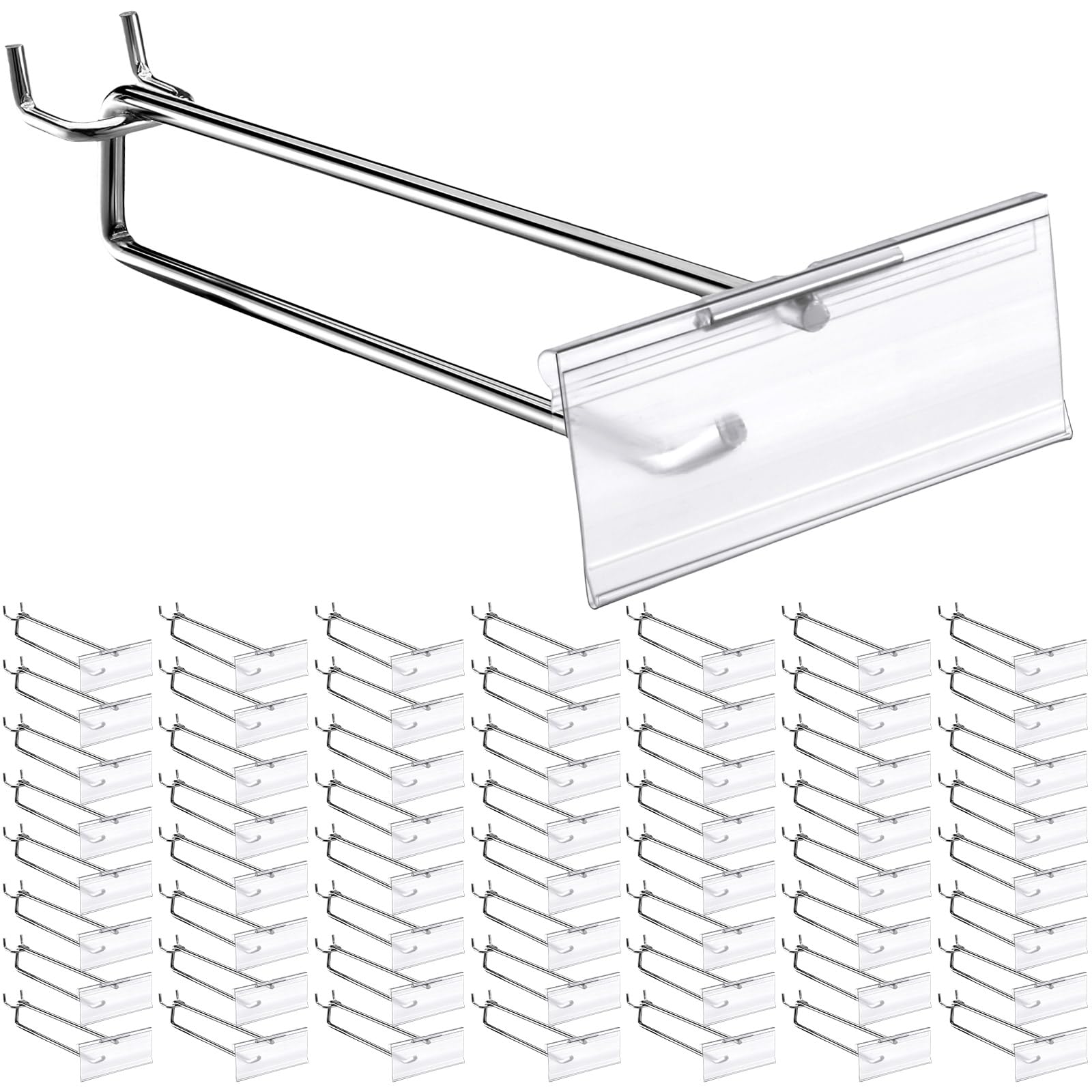 Thyle 100 Pcs Metal Scan Hook with Label Holder for 1/8" to 1/4" Pegboard, Peg Board Hooks with Price Tag, Pegboard Wall Accessories, Metal Hooks for Home Garage Retail Display Supplies (8 Inch)