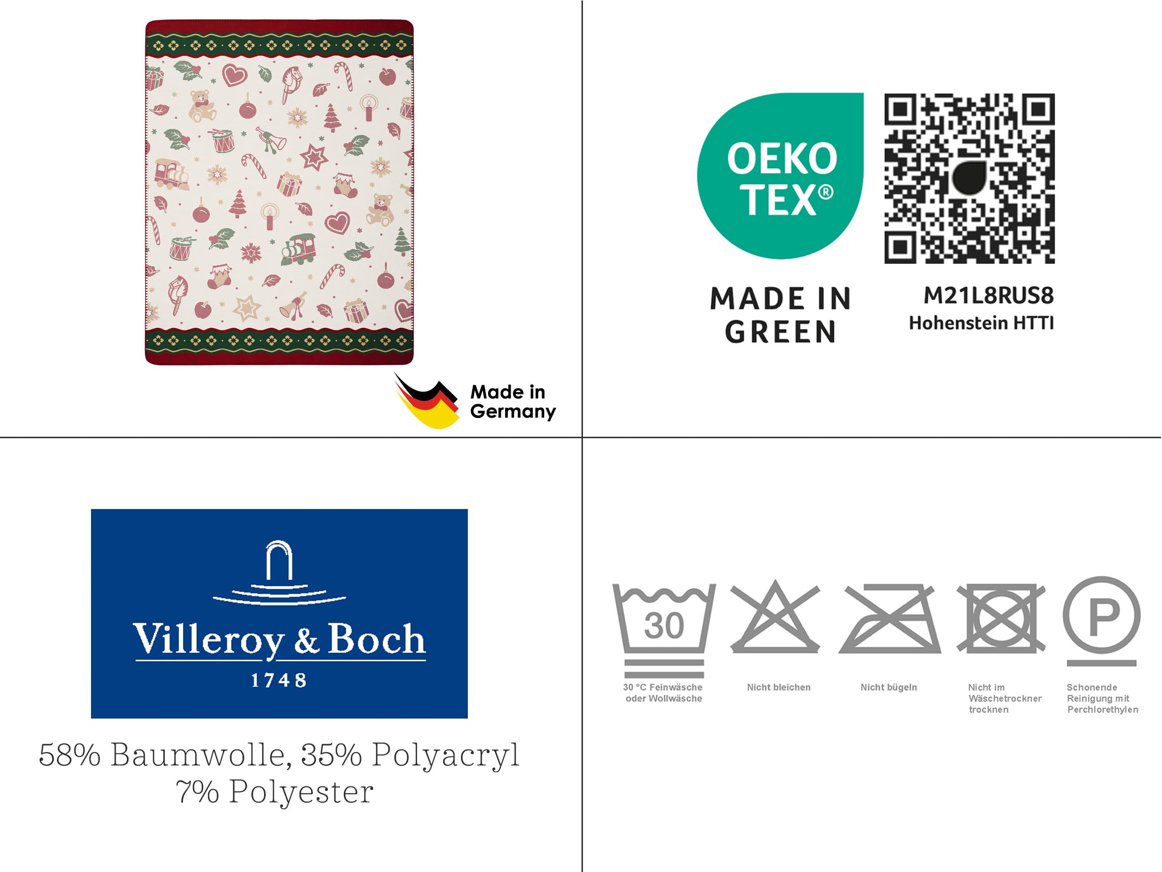 Villeroy & Boch Wohndecken Toy's Delight Rot 150x200 cm | Sofa-Decke aus Baumwollmischgewebe, Made in Germany, Wohndecke mit bunten Weihnachtsmotiven, OEKO-TEX Made in Green